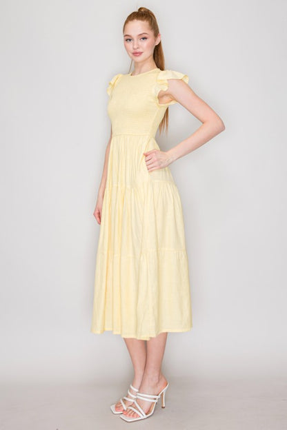 DD 1375 - Smocking Tiered Ruffle Sleeve Dress