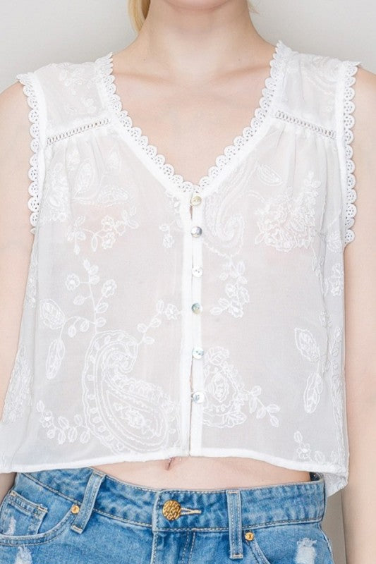 DT 1867 - Embroidered Lace Tank Top