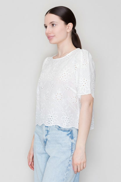 DT 1859 - Embroidered Round Neck Top