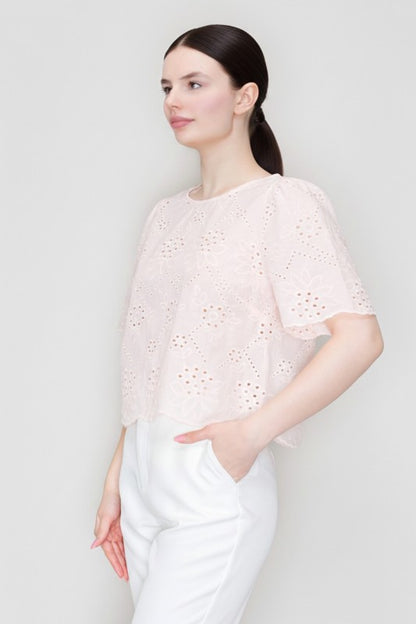DT 1859 - Embroidered Round Neck Top