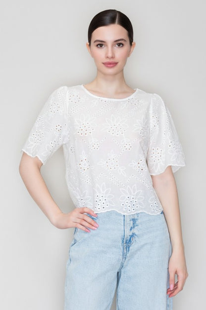 DT 1859 - Embroidered Round Neck Top