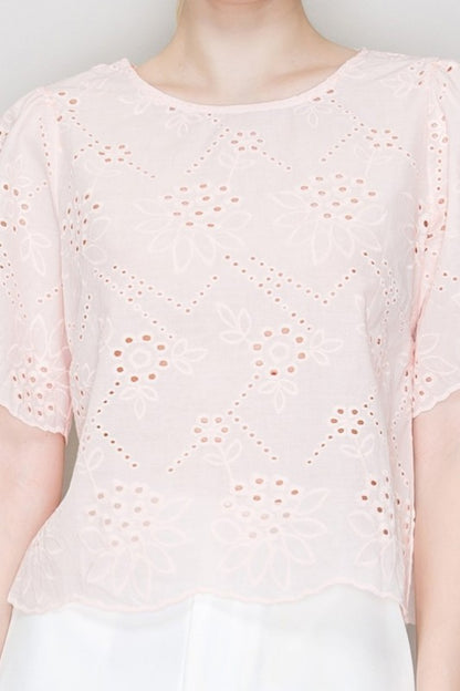 DT 1859 - Embroidered Round Neck Top