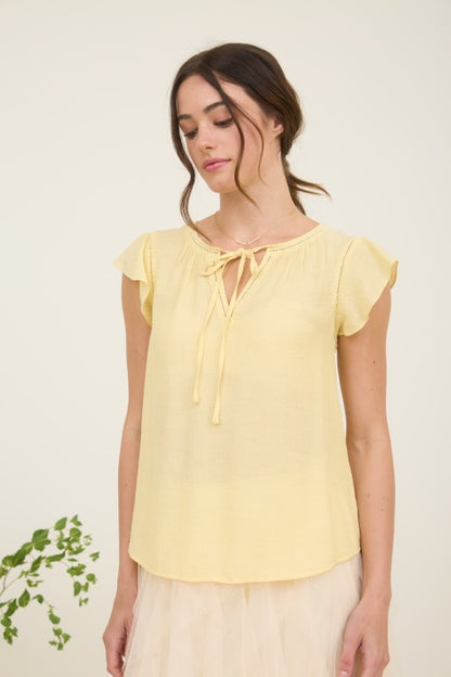 CT 2812 - Lace Trim Ruffle Sleeve Top