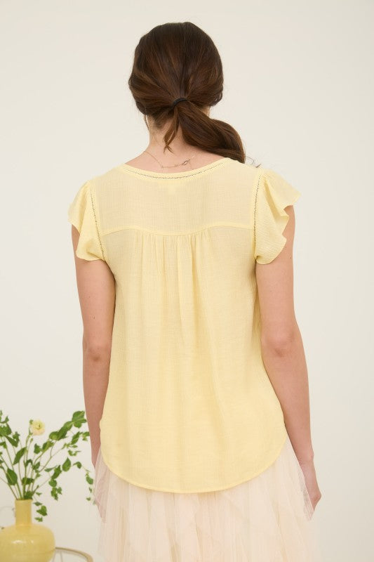 CT 2812 - Lace Trim Ruffle Sleeve Top