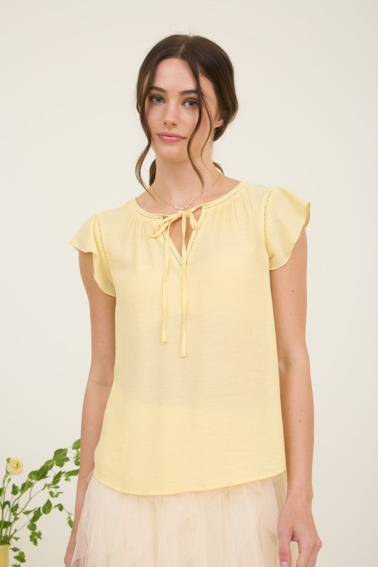 CT 2812 - Lace Trim Ruffle Sleeve Top