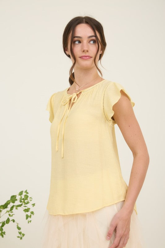 CT 2812 - Lace Trim Ruffle Sleeve Top