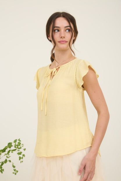 CT 2812 - Lace Trim Ruffle Sleeve Top
