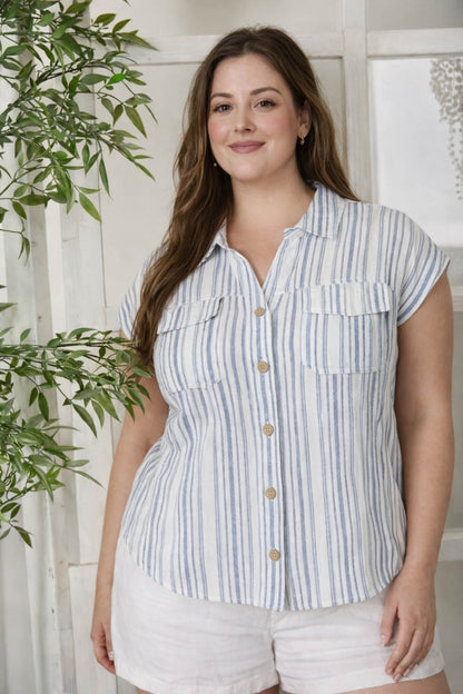 PS 015 - Short Tab Sleeve Button Up Shirt