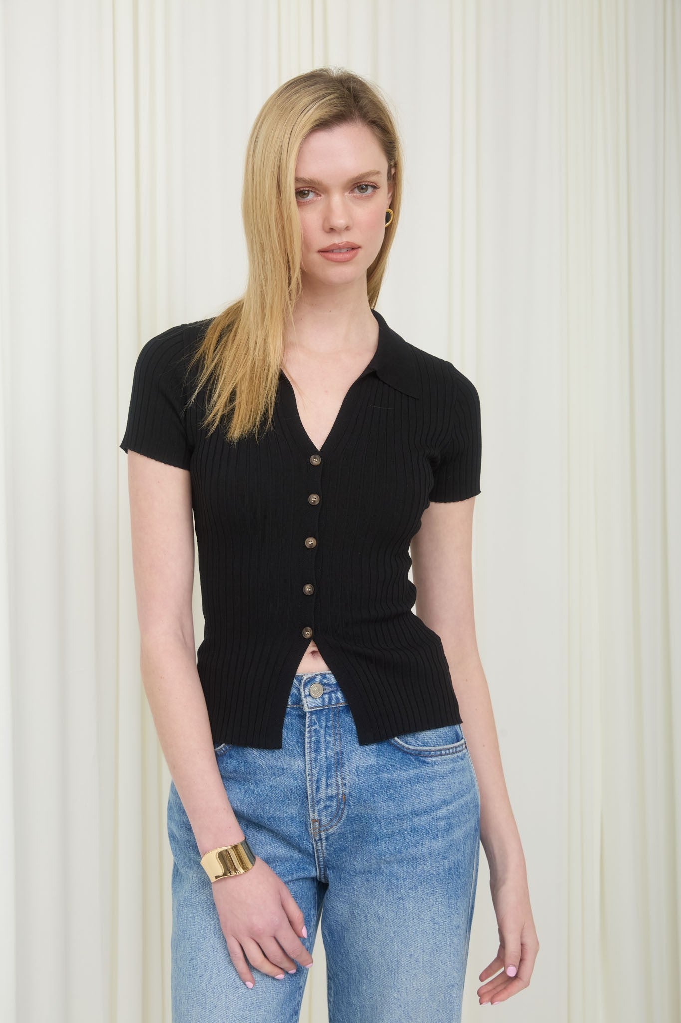 SWT 044 - Short Sleeve Ribbed Sweater Top