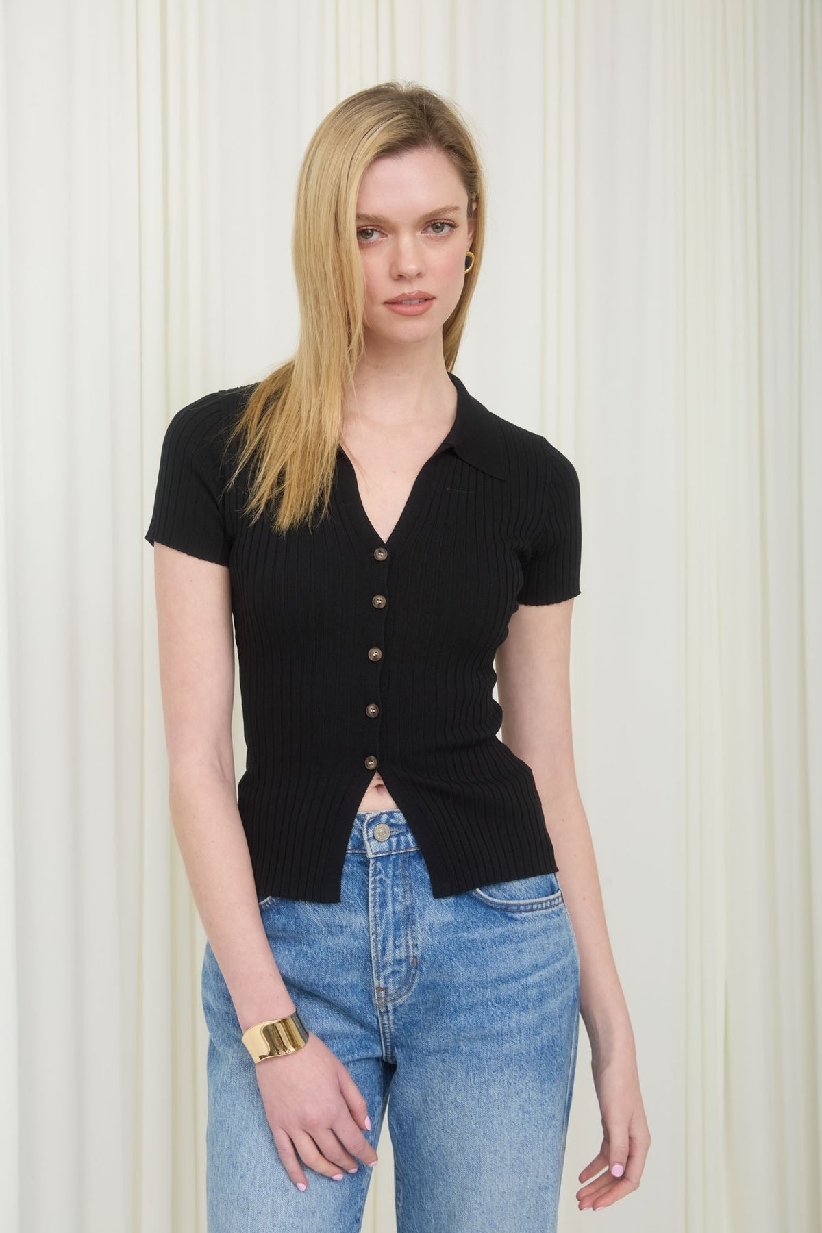 SWT 044 - Short Sleeve Ribbed Sweater Top