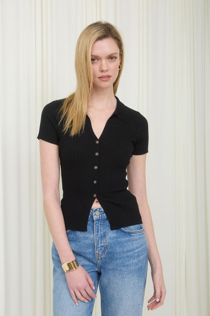 SWT 044 - Short Sleeve Ribbed Sweater Top