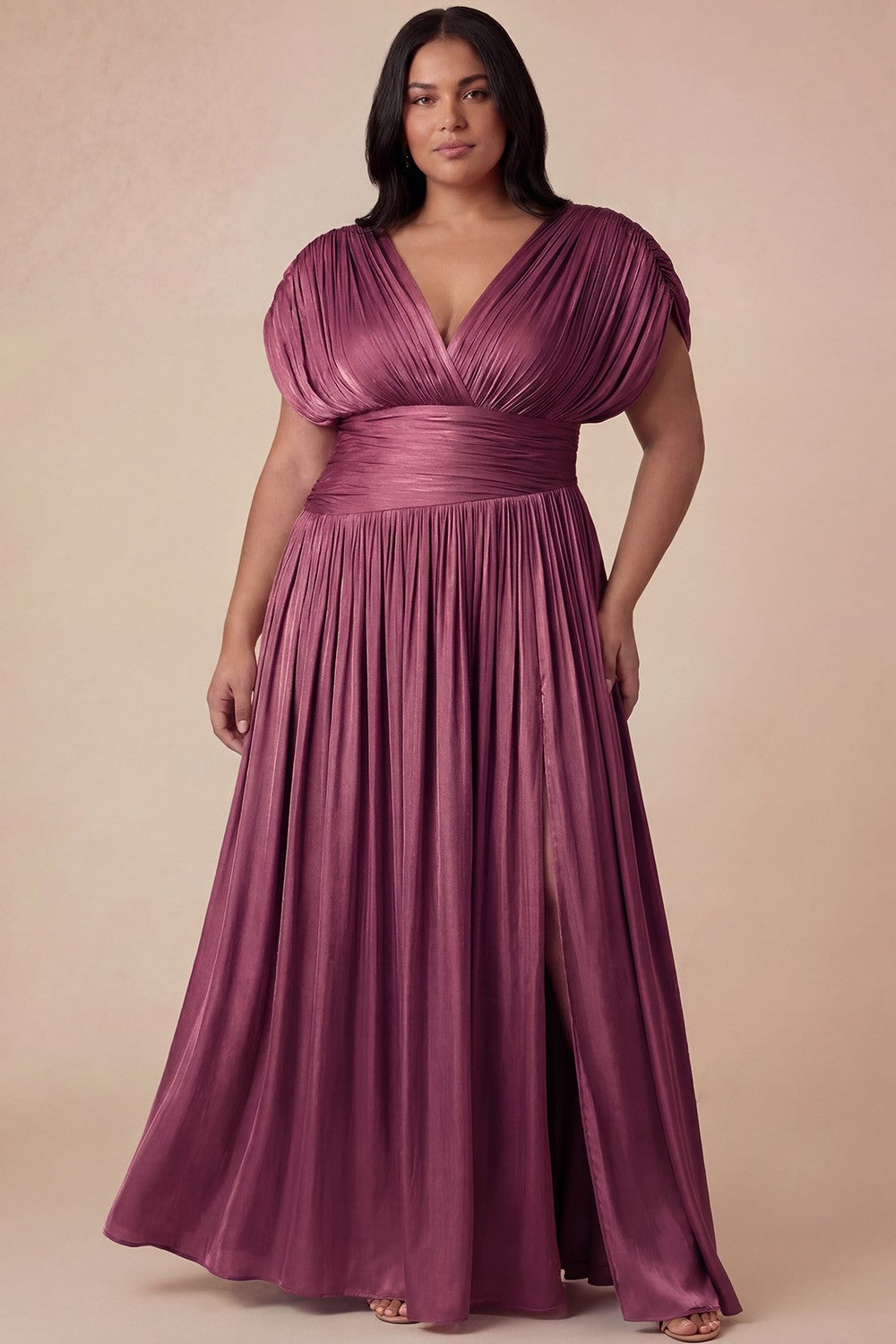 GOWN 429 - Cap Sleeve Pleated Maxi Dress