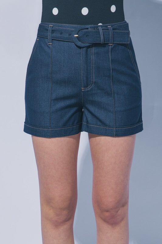 SHT 186 - Belted Denim Shorts