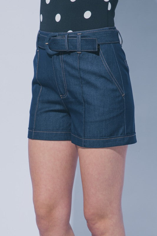 SHT 186 - Belted Denim Shorts