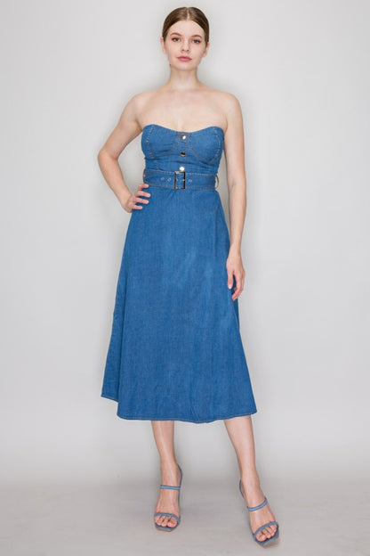 DD 1393 - Belted Denim Midi Dress