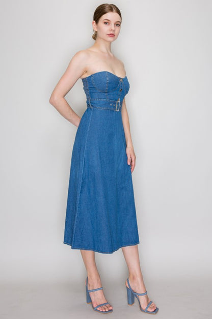 DD 1393 - Belted Denim Midi Dress