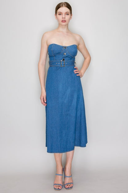 DD 1393 - Belted Denim Midi Dress