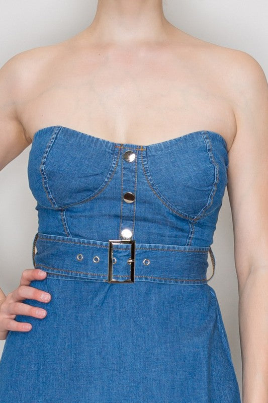 DD 1393 - Belted Denim Midi Dress