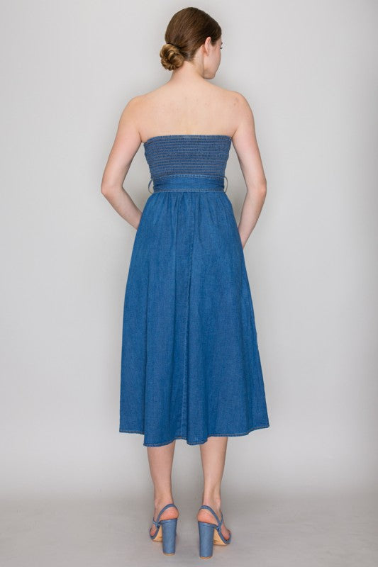 DD 1393 - Belted Denim Midi Dress