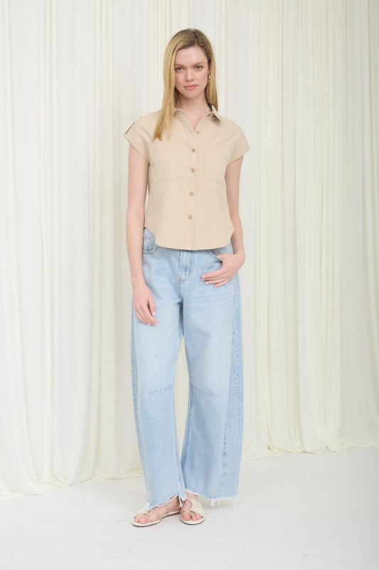 DT 1879 - Tab Sleeve Collared Button Down Shirt