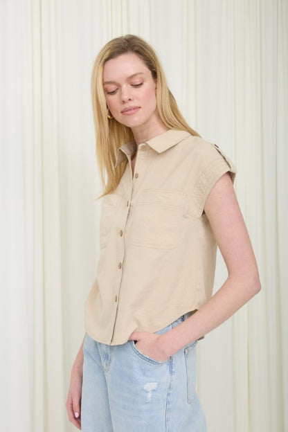 DT 1879 - Tab Sleeve Collared Button Down Shirt