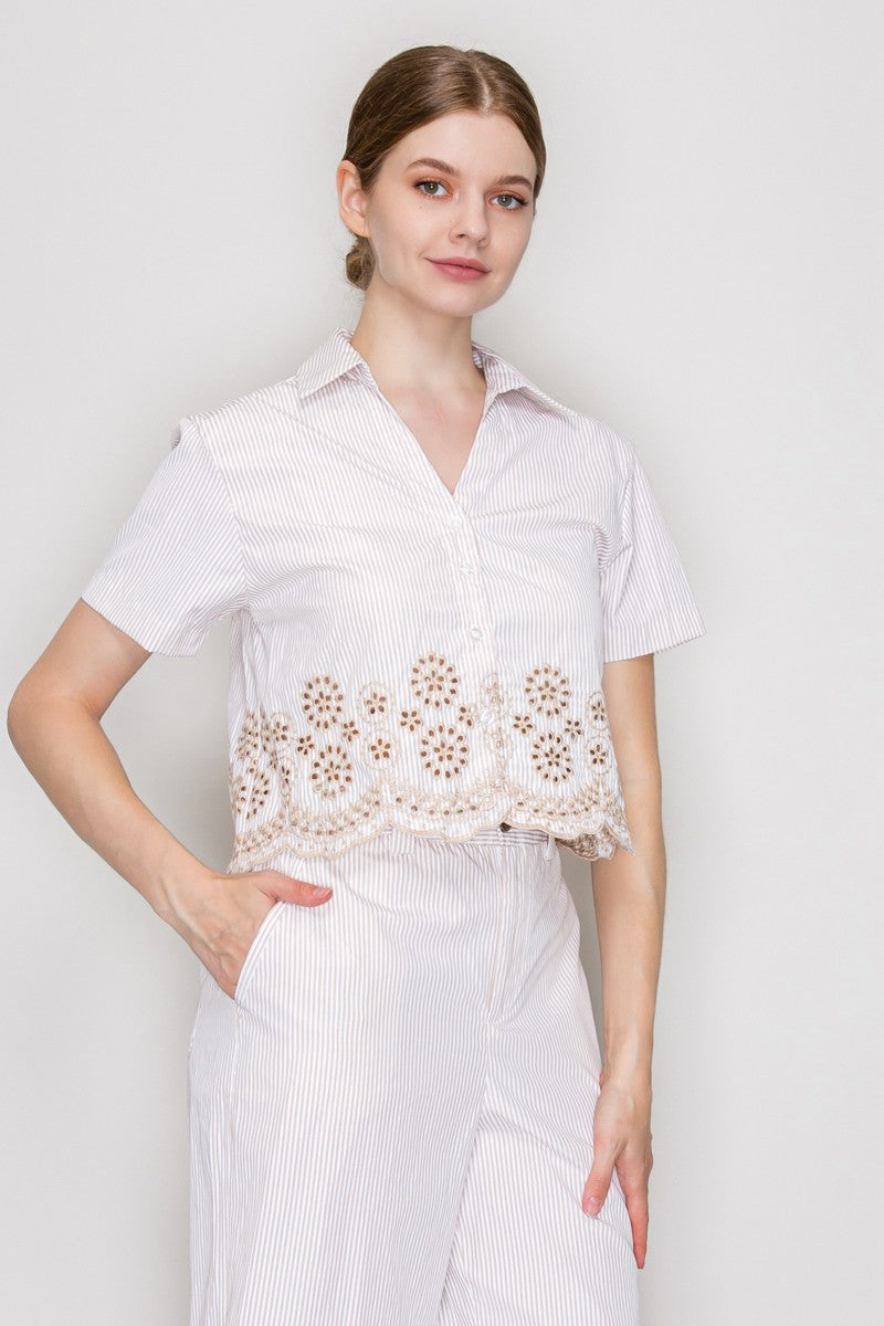 SET 090 - Short Sleeve Embroidered Top