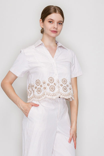 SET 090 - Short Sleeve Embroidered Top