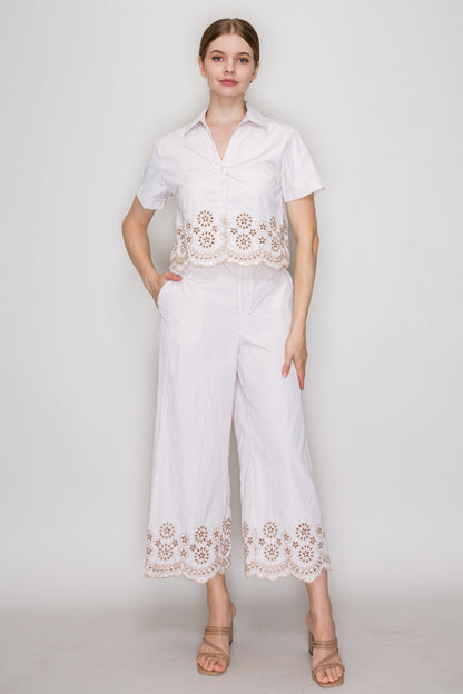 SET 090 - Short Sleeve Embroidered Top