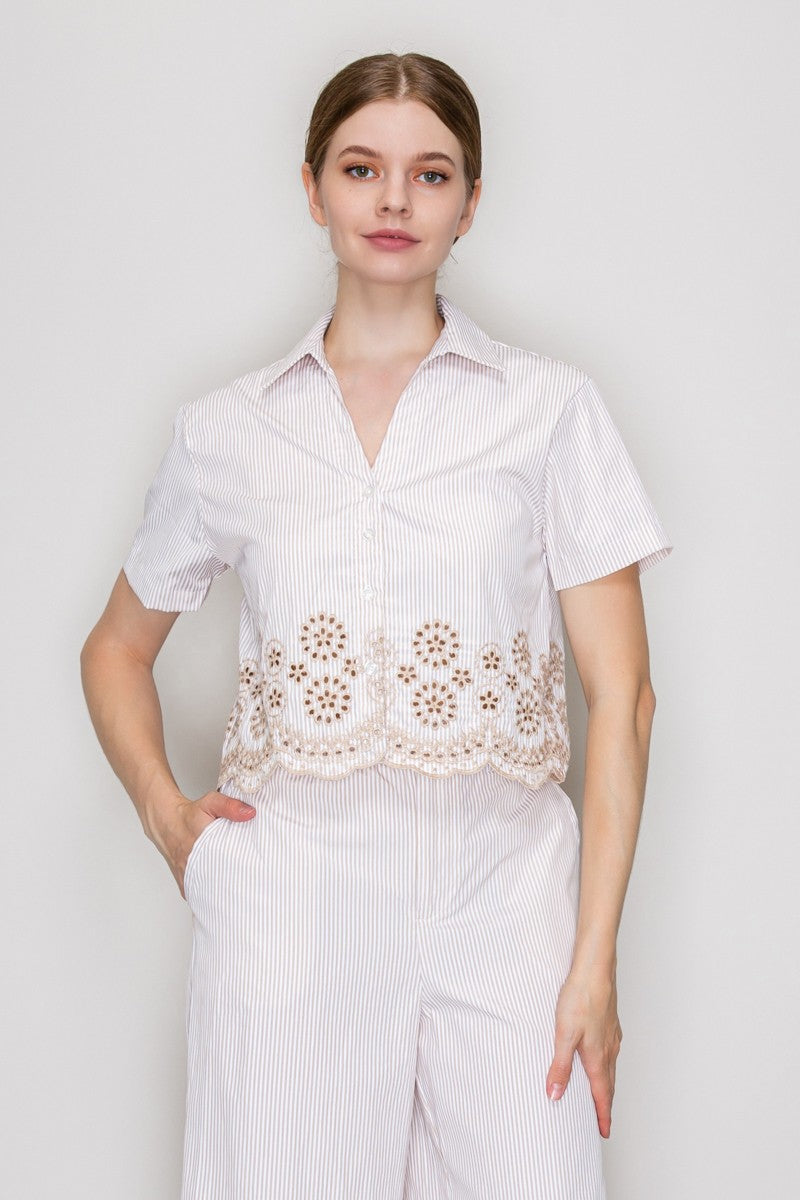 SET 090 - Short Sleeve Embroidered Top