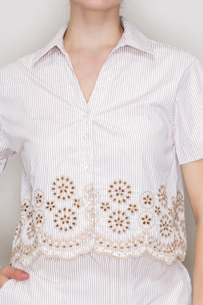 SET 090 - Short Sleeve Embroidered Top