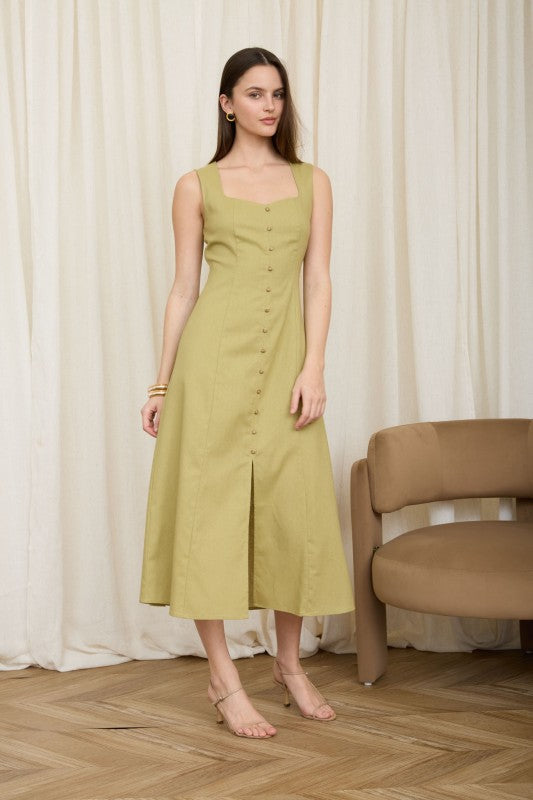 DD 1396 - Button Down Split Hem Linen Dress