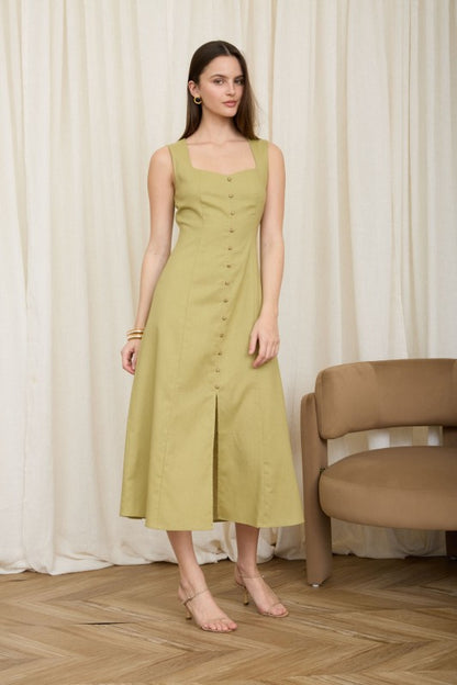 DD 1396 - Button Down Split Hem Linen Dress