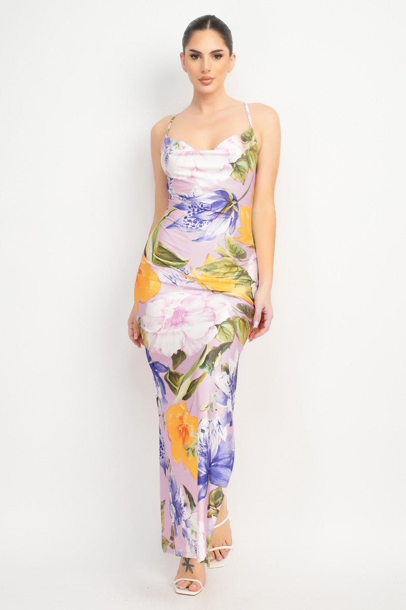 DD 1410 - Cowl Neck Slit Maxi Dress