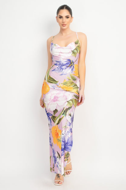 DD 1410 - Cowl Neck Slit Maxi Dress