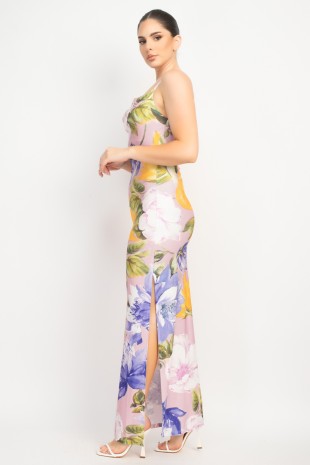 DD 1410 - Cowl Neck Slit Maxi Dress