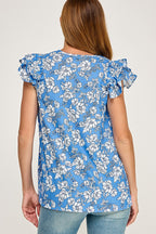 CT 2887 - Ruffled Cap Sleeve V Neck Top