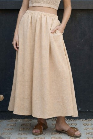 SKT 1052 - Elastic Waist Midi Skirt With Pockets