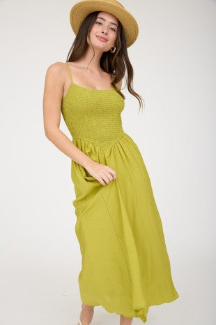 DD 1427 - Smocked Basque Waist Midi Dress