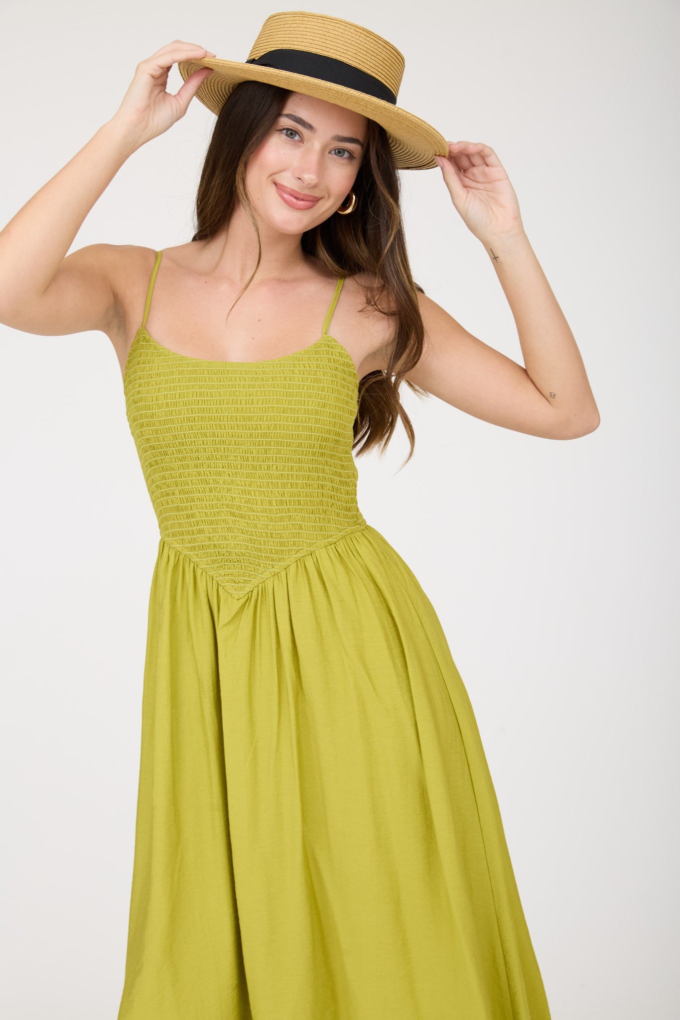 DD 1427 - Smocked Basque Waist Midi Dress