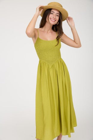 DD 1427 - Smocked Basque Waist Midi Dress