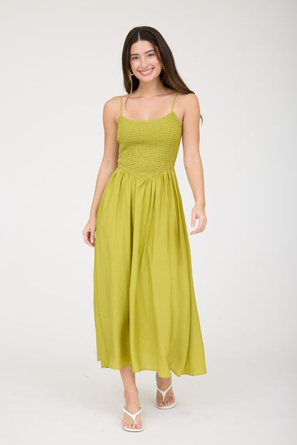 DD 1427 - Smocked Basque Waist Midi Dress