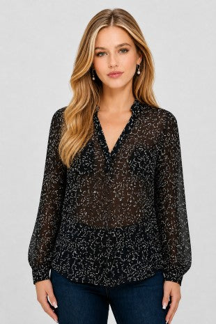 DT 1982 - Long Sleeve Chiffon Printed Shirt