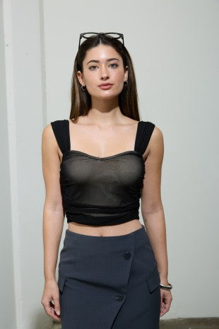 DT 1900 - Sleeveless Chiffon Crop Top