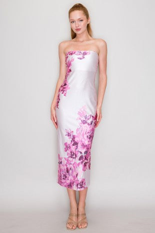 DD 1409 - Floral Contrast Bandeau Dress