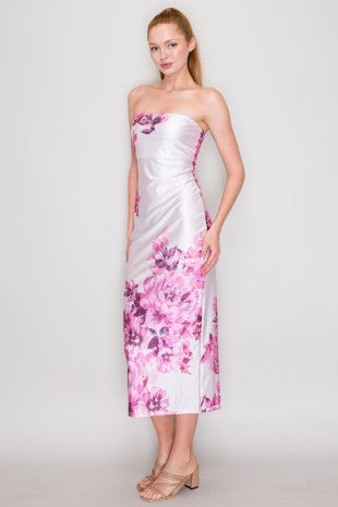 DD 1409 - Floral Contrast Bandeau Dress