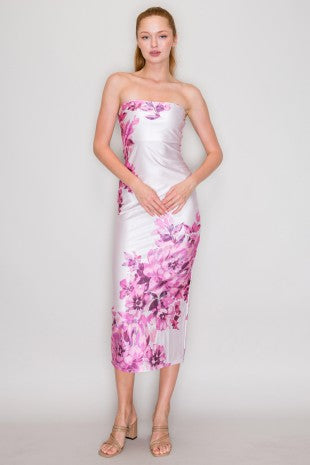 DD 1409 - Floral Contrast Bandeau Dress