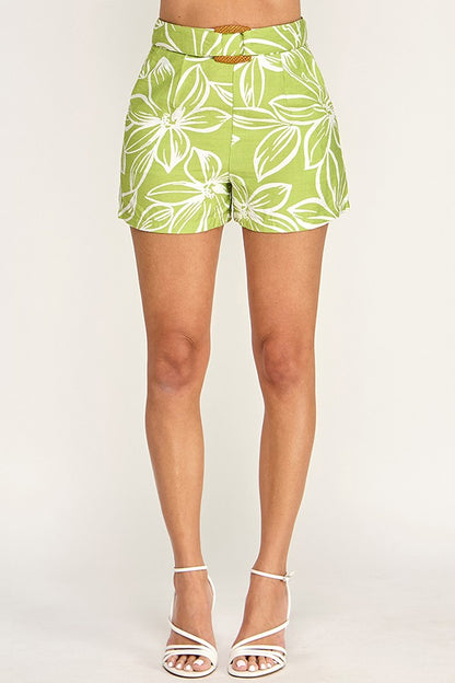 SHT 194 - Buckle Detail Printed Shorts