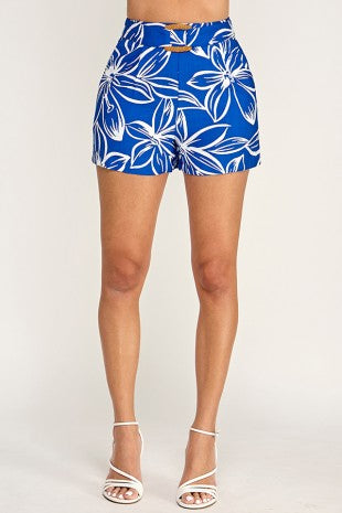 SHT 194 - Buckle Detail Printed Shorts