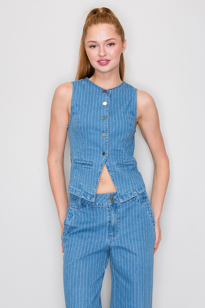 DT 1901 - Striped Denim Vest
