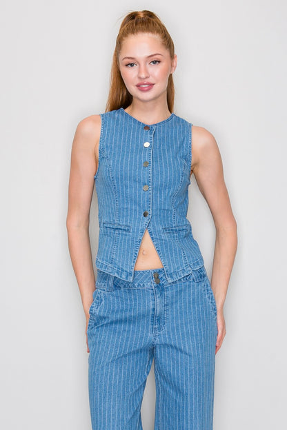 DT 1901 - Striped Denim Vest